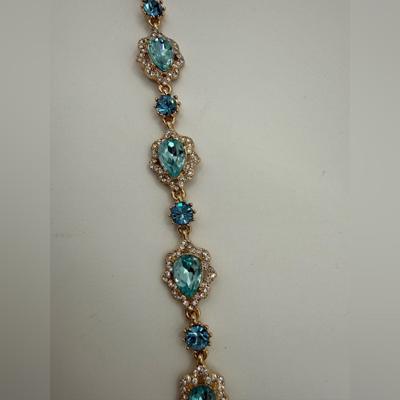 Marchesa Luxury Gold-Tone Bracelet with Aqua & Sapphire Blue Crystals - Picture 13 of 16